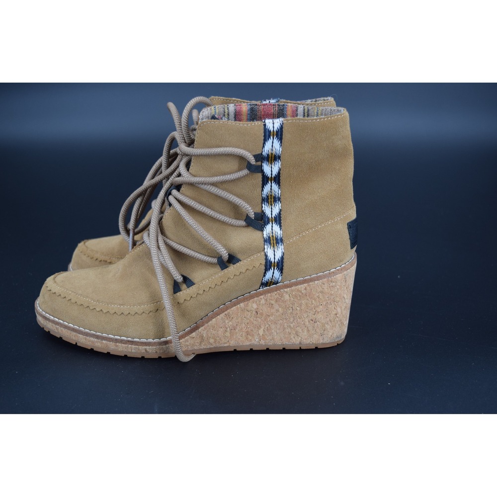 Pendleton Suede Wedge Booties Women Tan Tribal Cork Heel Lace Up Good Condition